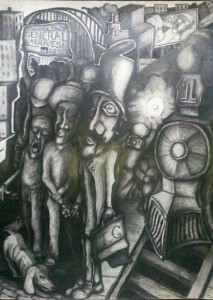 The General's Arrival. Charcoal